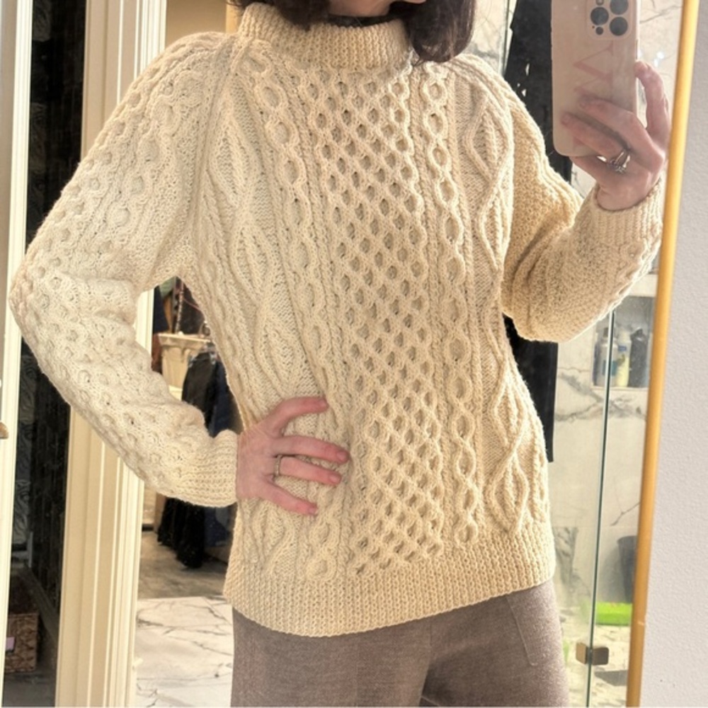 Tower Handknits Cork Vintage Irish Aran Cable Knit Wool Sweater Made Ireland